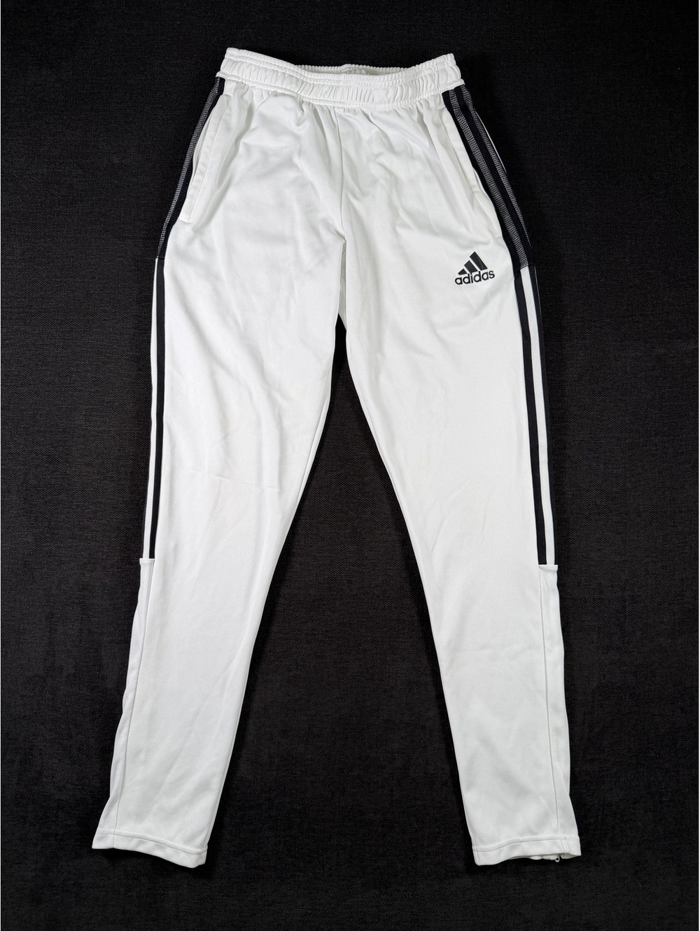 Adidas White Primegreen Athletic Track Pants with Black Side Stripes, Size S